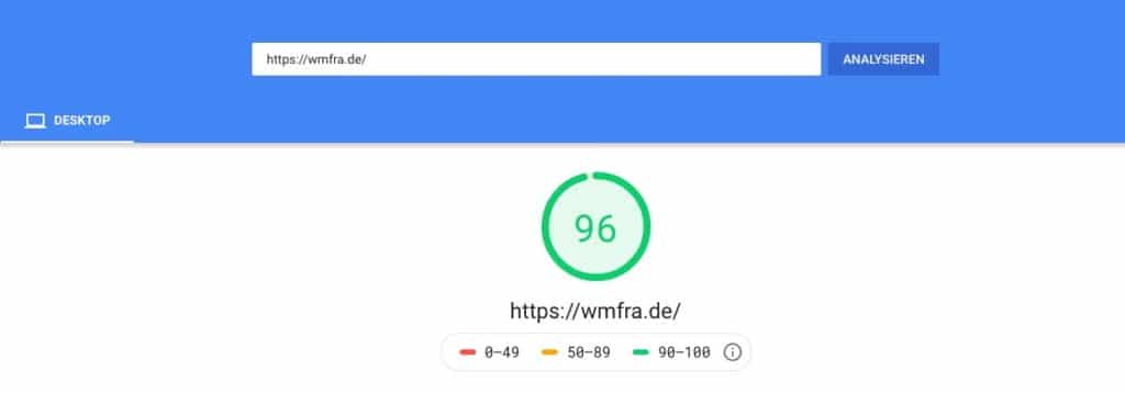 WMFRA Site mit 96/100 google pagespeed